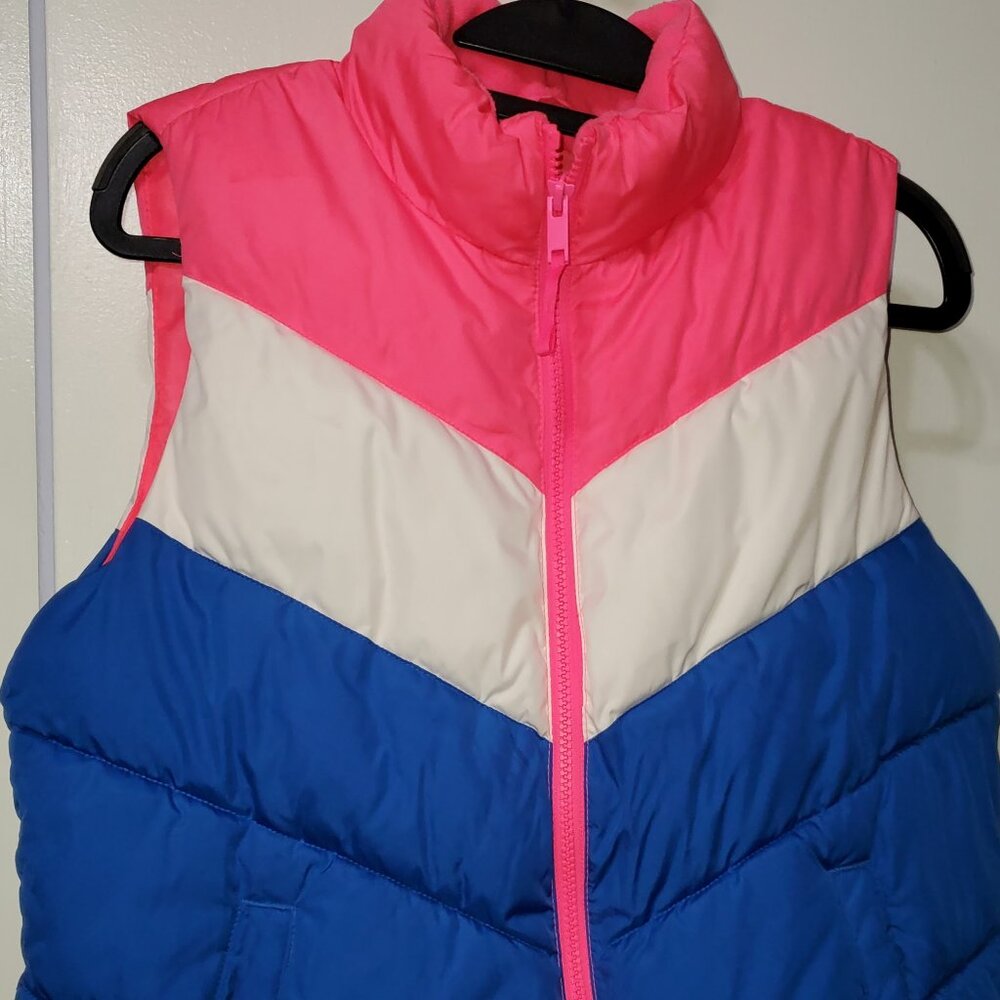 Gap Brand Pink, White and Blue Puffer Vest, Size M